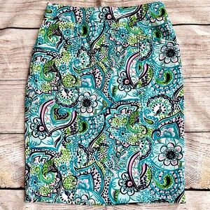 Lilly Pulitzer Blue Green Peacock Paisley Floral Pencil Skirt Ladies Sz 6
